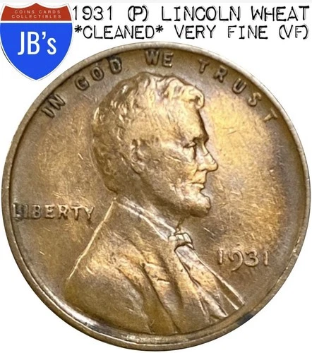 1931 (P) Lincoln Wheat Cent Penny 1c - *CLEANED* Very Fine (VF)