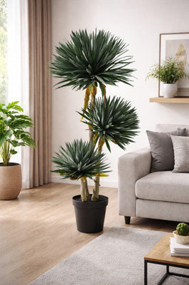 YUCCA DREIKÖPFIGE SYNTHETISCHE FETTPFLANZE FÜR MÖBEL PVC BLÄTTER