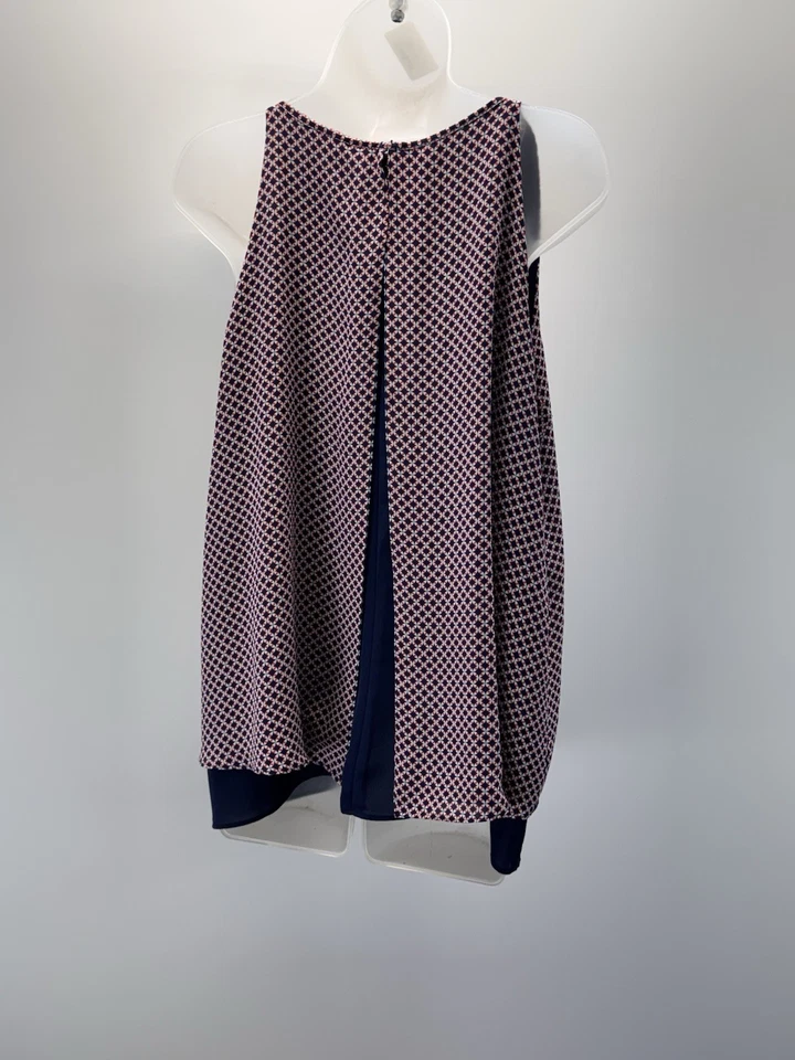 Blusa Top Kenar Azul Estampado Geométrico Cuello Redondo Capas Sin Mangas Para Mujer’s L Foto 2 de 4