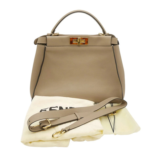 Fendi Peekaboo 2Way Handbag Leather Beige 8BN290 3ZL F0E65 Gold Hardware