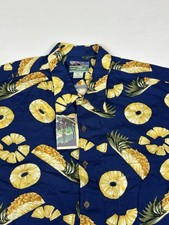 NWT Reyn Spooner Shirt Men s XL Hawaiian Blue Pineapple Polo Golf Vacation