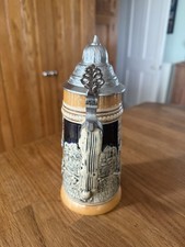 vintage German Beer Stein Jug With Lid Western Germany Pewter Lid