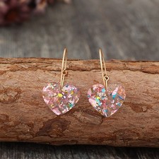 Earrings 1 Pair Bohemian Dangle Earrings Resin Sequin Heart Retro Gift Jewelry