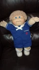 VTG. ORIGINAL CABBAGE PATCH DOLL, 16" tALL, BIG BLUE EYES, OUTFIT MATCHES EYES,