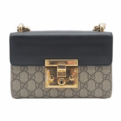 Gucci Padlock GG Supreme Chain Shoulder Bag Brown Canvas Leather Black 409487