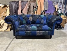 EX DISPLAY HANDMADE 2 SEATER IN BLUE PATCHWORK FABRIC CHESTERFIELD SOFA, SETTEE