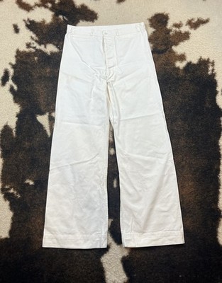 Vintage US Navy Uniform Pants Flare White Button Fly 34x32 *stains