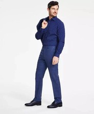 Michael Kors Malone Dress Pants Mens 42x30 Blue Plaid Reg-Fit Stretch Wool-Blnd