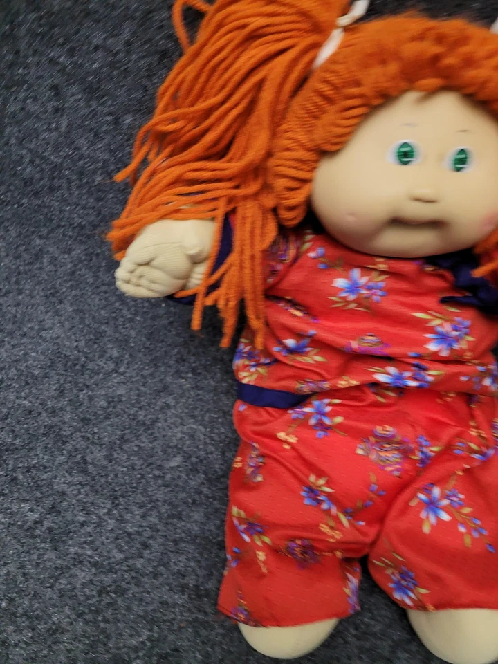 Vintage Cabbage Patch Kids Doll Coleco 1980s Red Yarn Hair Pigtails Floral - Image 2 of 4