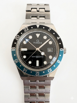 Timex Q GMT Pepsi TW2V38100 38mm Black Dial Stainless Steel Mens