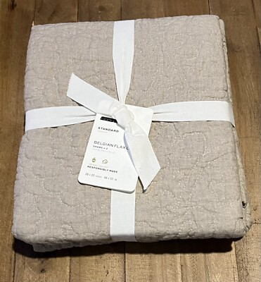 Pottery Barn Belgian Flax Linen Floral Stitch  Shams - Standard Dark Flax (2)