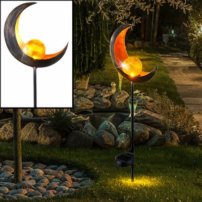 Led Aussen Erdspiess Solar Lampe Steck Leuchte Bronze Glas Mond Engel Deko Garten