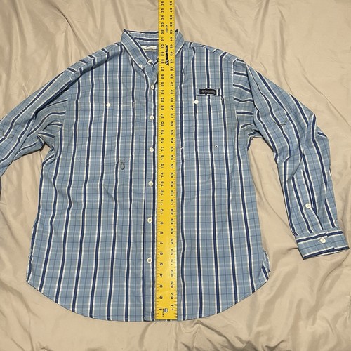 Columbia PFG Super Crystal Springs Shirt Blue Plaid Men Large Button Up Roll Tab - Picture 11 of 16