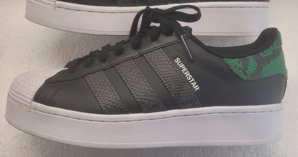 Adidas Superstar Retro Sneakers Black White Green Snakeskin Mens 8.5