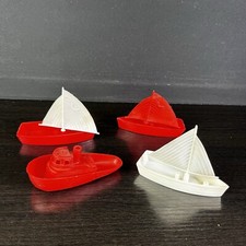 Vintage Plastic Toy Boat (4) Made in USA 5" White and Red