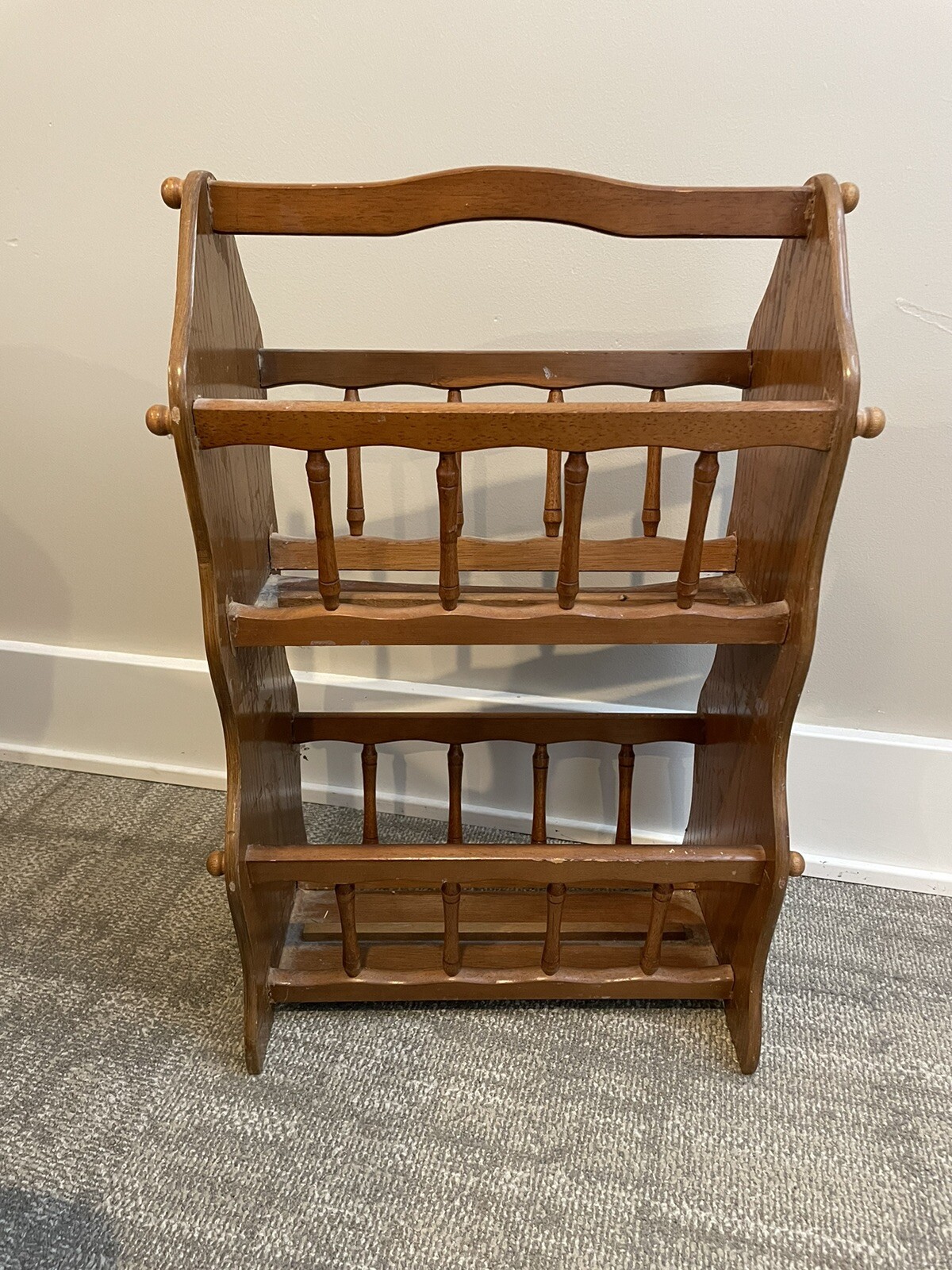 Vintage Wood Double Magazine Rack, Book Holder