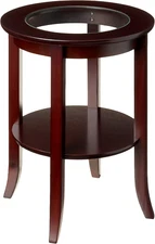 -Wood Genoa End Table, round Side /Accent Table , Inset Glass Espresso