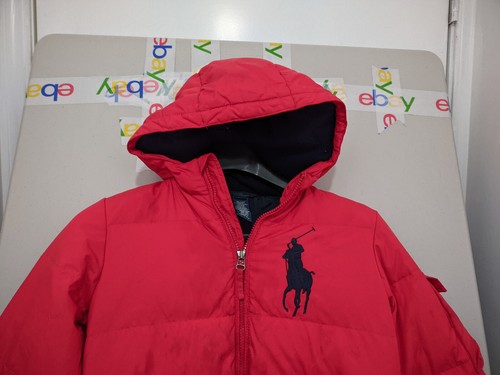 Polo Ralph Lauren Jacket Kids S Down Button Zip Hoodie Big Pony Embroider Pocket - Picture 3 of 24