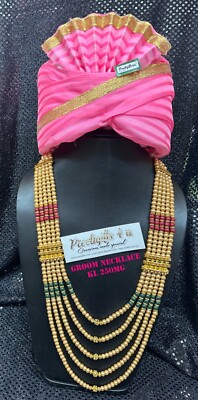 Indian Groom wedding Sherwani Necklace Dulha Gold Gem Pearl Strings Moti  Mala