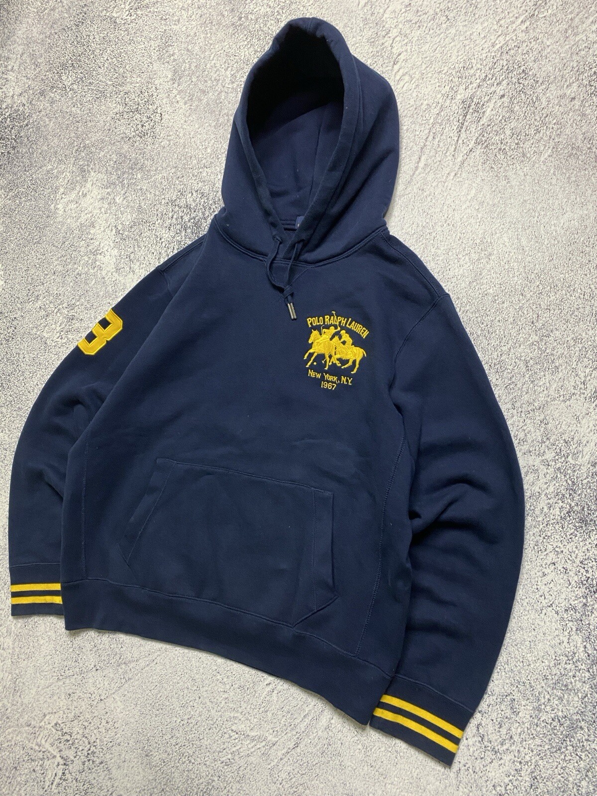 Felpa con cappuccio Polo Ralph Lauren Uomo L Vintage Ricamata #3 Grande Pony Marina