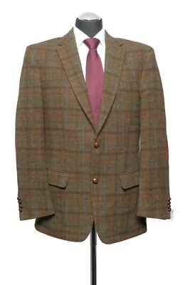 Harris Tweed Sakko Jackett 50 braun oliv kariert 2-Knopf Patches wie Neu - Bild 1 von 4