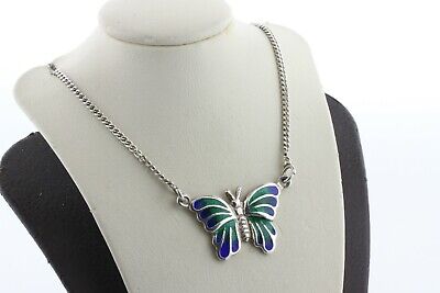 925 Sterling Silver Enamel Butterfly Pendant 
