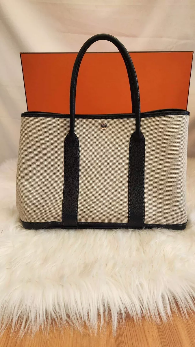 HERMES Garden Party Canvas Tote Bag Black