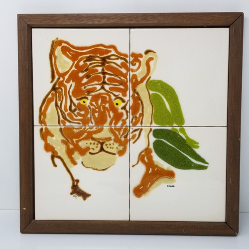 Tiger Framed Ceramic Tile Art Barbara Vantrease Beall Studio Vintage 4 ...