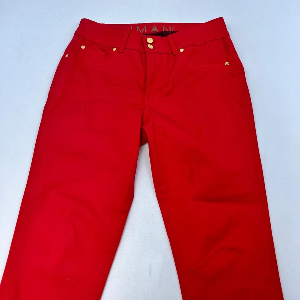 Calça skinny feminina IMAN com zíper no tornozelo cintura média vermelha tamanho 8 - Imagem 2 de 4