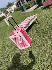 Limited Pink Mesh Cart Folding Collapsible with Wheels 55 Lbs Capacity