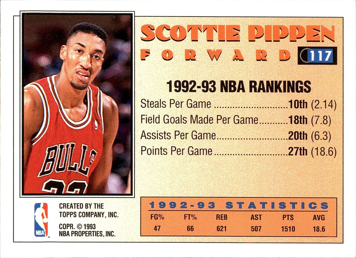 1993-94 Topps Scottie Pippen #117 Chicago Bulls HOF Basketball