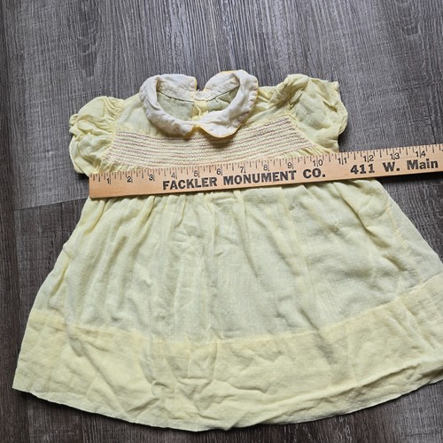 Vintage Baby Dress Girls Nanette Yellow Delicate Swiss Dots Buttons Sweet Collar - Picture 9 of 14