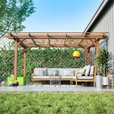 12 x 10 FT Outdoor Wood Pergola Wooden Grape Pergola for Climbing Plant Support