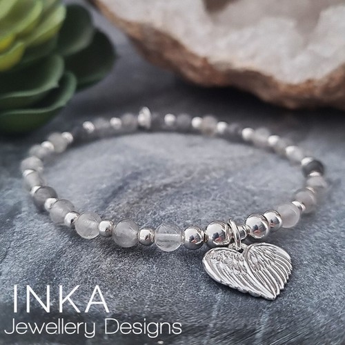 Bracciale Inca Argento Sterling 925 e Quarzo Grigio Perline Impilabile Angelo ALE Charm - Foto 2 di 5