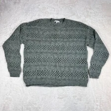 Hooked Up Sweater Women's Size Large Green Stitched Crew Neck