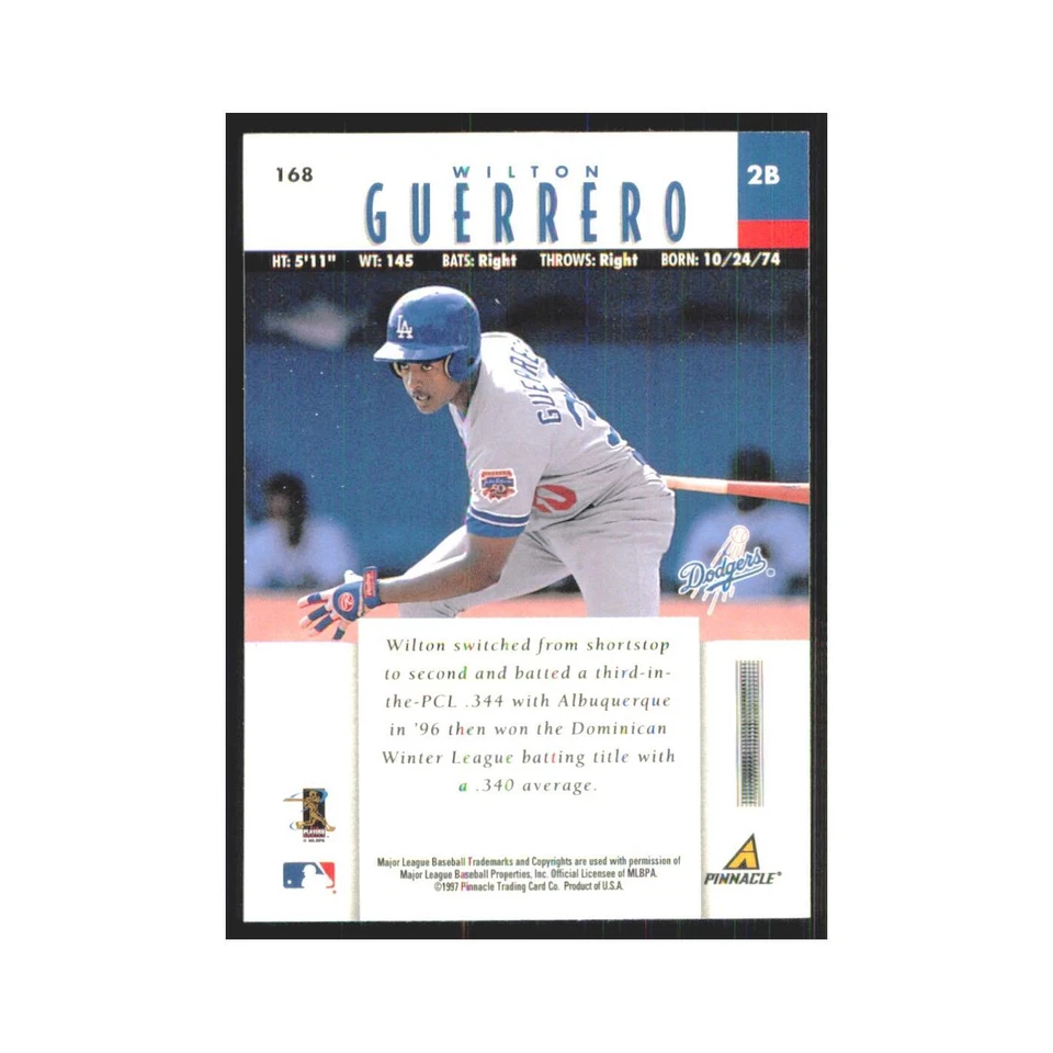 1997 Pinnacle Wilton Guerrero RC Dodgers #168 - Image 2 of 3