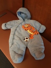 Sz0/3 mos baby blue boy Winnie the Poo hooded insulated sleeper one piece Tigger