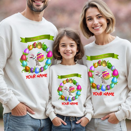 Personalised Family Bunny Egg Happy Easter Sweatshirt Jumper Matching Outfit #ED - Picture 9 of 27