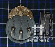Scottish Full Dress Grey Cow Skin Sporran Cow Head Cantle Sporran  CHAIN STRAP