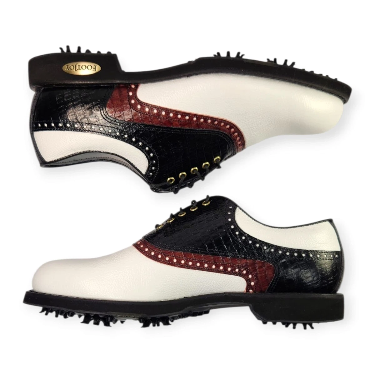 Vintage FootJoy Men\'s Golf Cleats Size 9.5 Vintage 80s Footjoy White Black Saddle Golf Shoes 10.5C - Etsy main image 4