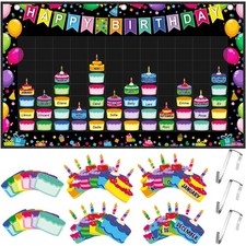 Happy Birthday Pocket Chart Classroom Reusable Calendar with 144 Cards Hooks