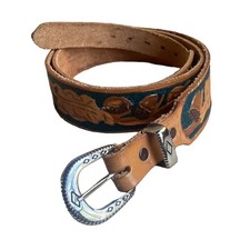 Acorn Design Handmade Tooled Western Brown Leather Belt size L