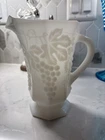 Vintage Anchor Hocking Pitcher White Milk Glass  Pitcher Or Vase Grape Design