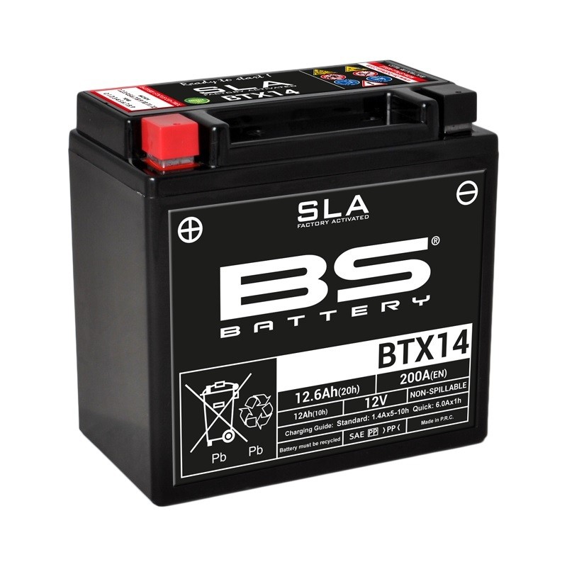 Batterie BS BATTERY BTX14 SLA moto sans entretien prête à l'emploi