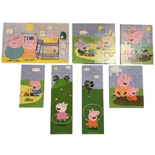 Peppa Pig 7 Wood Puzzles In Wooden Storage Box All Complete