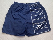 Vintage Nike Swim Trunks Shorts Men XL Blue Solid Lined Drawstring Spell Out Y2K