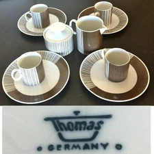 Vtg Thomas Germany Rosenthal Coffee Set 10 Pc MCM Form 700 Tourmaline stripes 