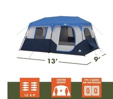Ozark Trail 30969 13' x 9' 8-Person Cabin Tent with LED Lighted Poles, 32 lbs