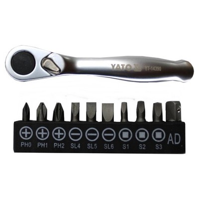 YATO Umschaltknarre 1/4'' 72 Zähne 9 Bits + Adapter 95 mm Knarre Ratsche