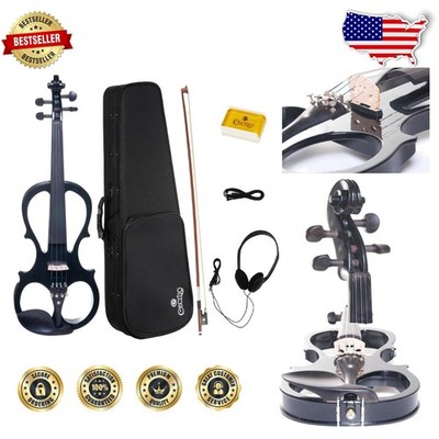 Beginner Electric Violin 4/4 Full Size - Solid Maple, Ebony, Complete Set, Black